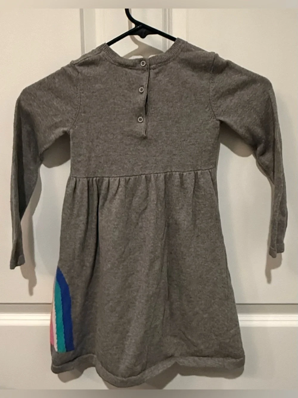 Girls' Gray Long-Sleeve Dress with Rainbow Accent